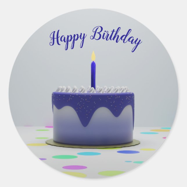 Blue Birthday Cake Classic Round Sticker (Front)