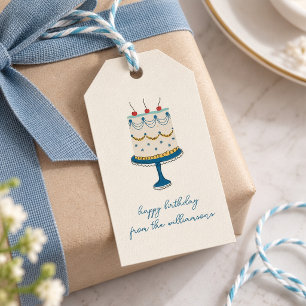 Blue Birthday Cake Doodle Cute From Family Name Gift Tags