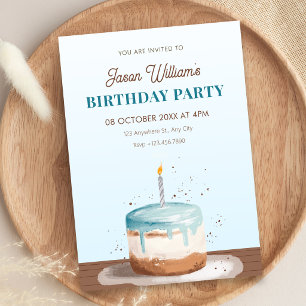 Blue birthday cake invitation