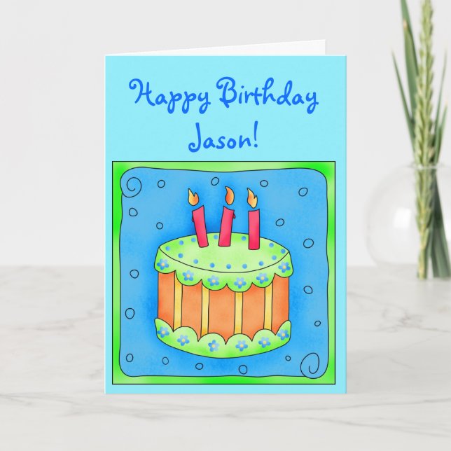 Blue Birthday Card with Cake (Front)