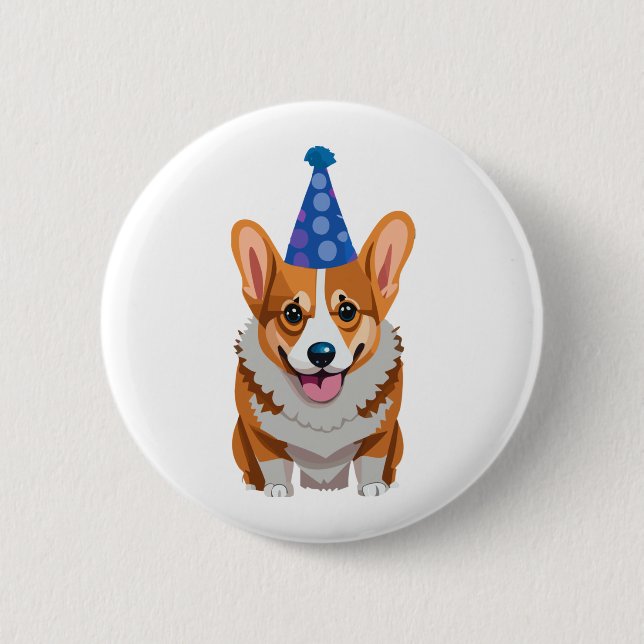Blue Birthday Corgi Classic T-Shirt 6 Cm Round Badge (Front)