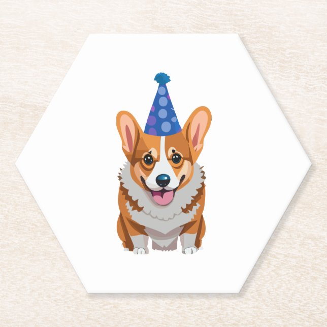 Blue Birthday Corgi Classic T-Shirt Paper Coaster (Front)
