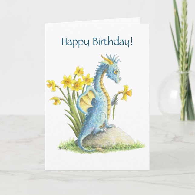 Blue Birthday Dragon card (Front)