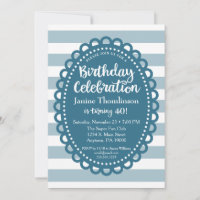 Blue Birthday Invitation Cute Wide Stripe Adult
