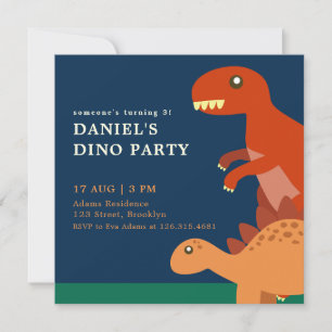 Blue Birthday Kids Dinosaur Birthday Party Invitat Invitation