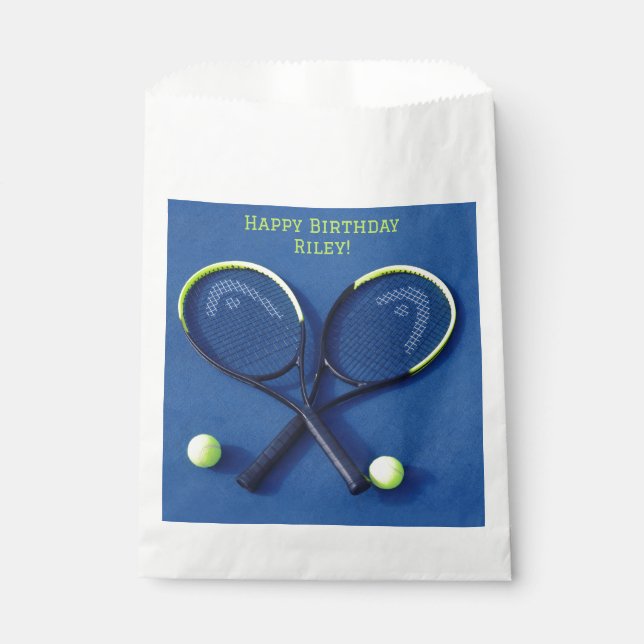 Blue Birthday Party Rackets and Balls Tennis Favour Bags (Front)