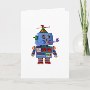 Blue birthday party toy robot card