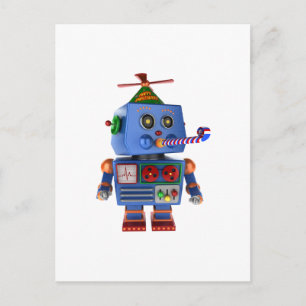 Blue birthday party toy robot postcard