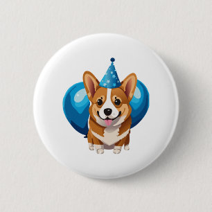 Blue Birthday Puppy Classic T-Shirt (1) 6 Cm Round Badge