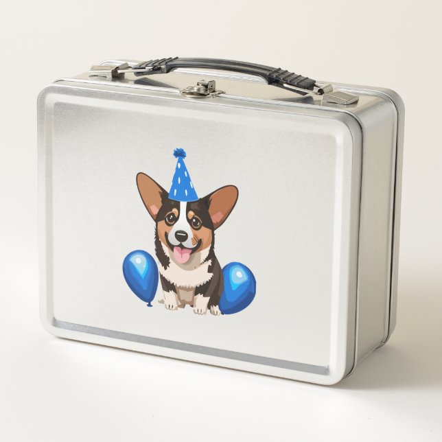 Blue Birthday Puppy Classic T-Shirt Metal Lunch Box (Front)