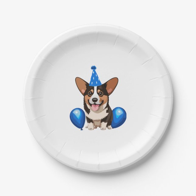 Blue Birthday Puppy Classic T-Shirt Paper Plate (Front)