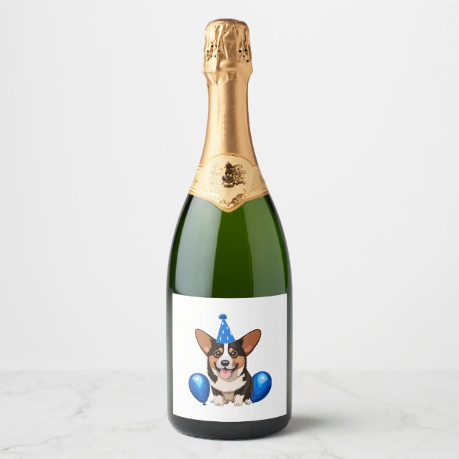 Blue Birthday Puppy Classic T-Shirt Sparkling Wine Label (Front)