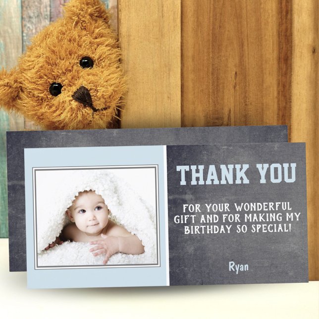 Blue Birthday Thank you Photo Card Kids (Creator Uploaded)