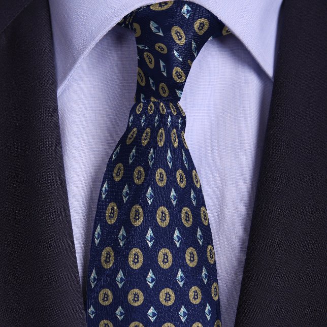 Blue Bitcoin Ethereum Crypto Icons Tie (Creator Uploaded)