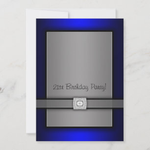 Blue & Black 21st Birthday Party Invitations