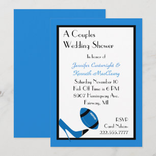 Blue & Black 2 Football Wedding Shower Invitation