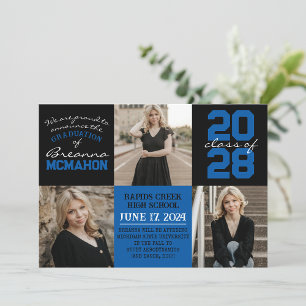 Blue & Black 4 Photo Graduation Announcement