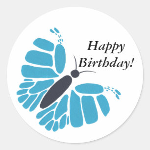 Blue black abstract butterfly birthday stickers