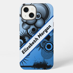 Blue & black abstract grunge circles custom iPhone 13 case
