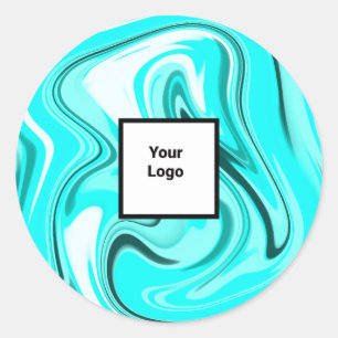 Blue black acrylic pour marble add your logo custo classic round sticker