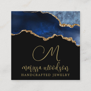 Blue Black Agate Geode Monogrammed Jewellery Desig Square Business Card