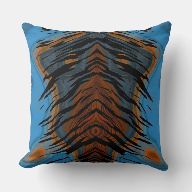 Blue Black and Burnt orange Tiger abstract Cushion (Front)