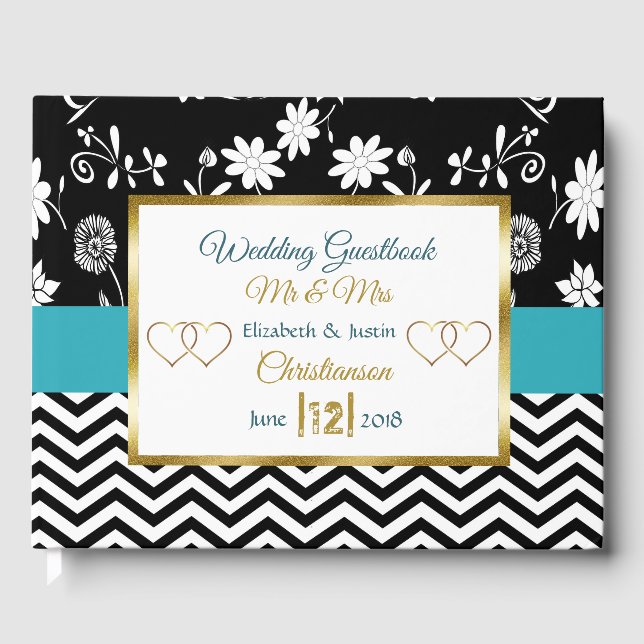 Blue, Black and  Gold Heart Wedding Book (Front)