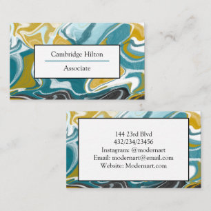 Blue, Black and Gold Marble Business Card