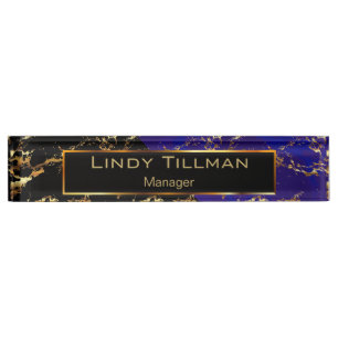 Blue, Black and Gold Marble Design Nameplate