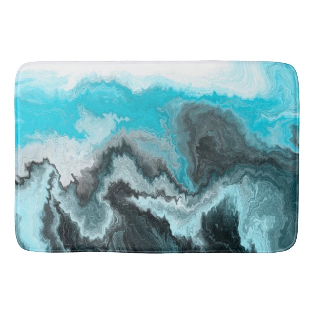 Blue, Black and Grey marble Fluid Art Bath Mat (Front)
