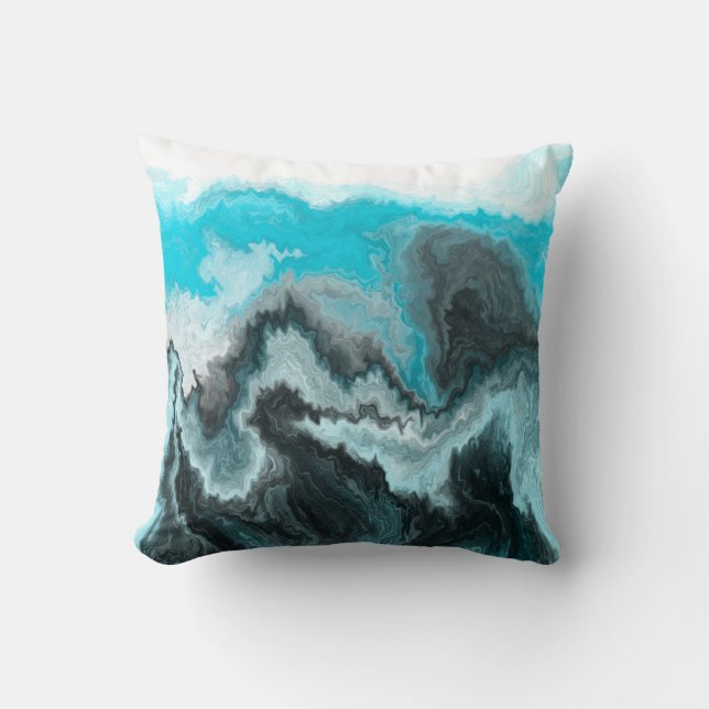 Blue, Black and Grey marble Fluid Art    Cushion (Front)
