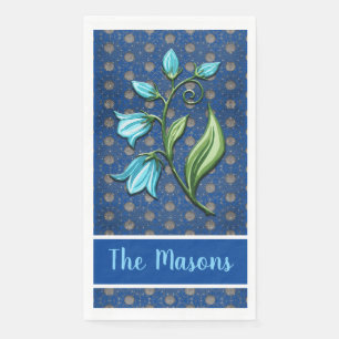 Blue, Black, and Grey Polka Dots Bellflowers Napkin