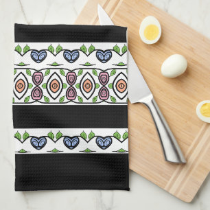 Blue Black and Pink With Orange Tea Towel