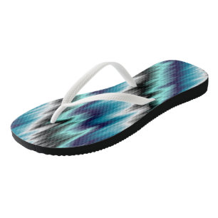 Blue black and white abstract flip flops