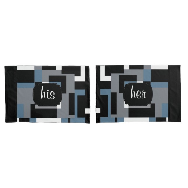 Blue, Black and White Abstract Pattern Pillowcase (Front-Set)