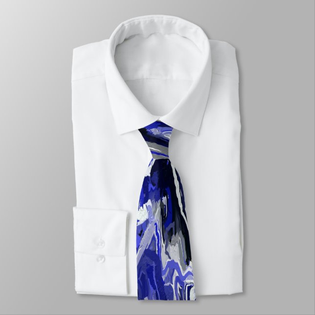 Blue, Black and White Abstract Tie (Tied)