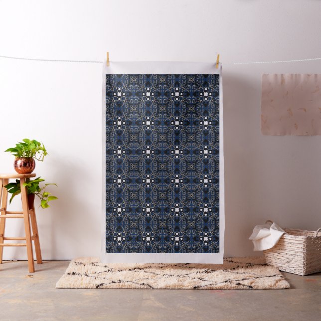 blue black and white African Tribal Pattern Fabric (In Situ)