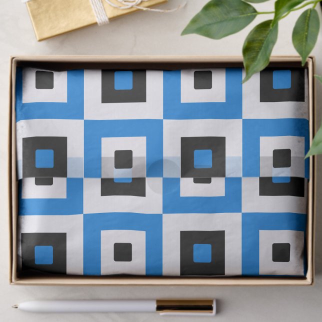 Blue Black and White Checkered Squares Pattern Tissue Paper (Creator Uploaded)