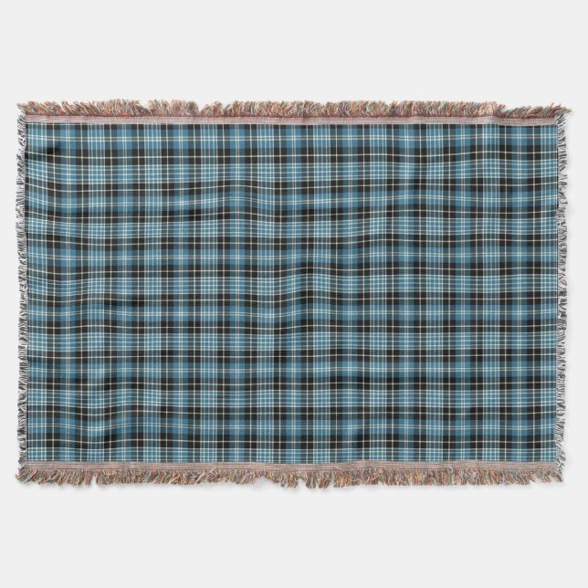 Blue, Black and White Clark Clan Scottish Plaid Throw Blanket (Front)