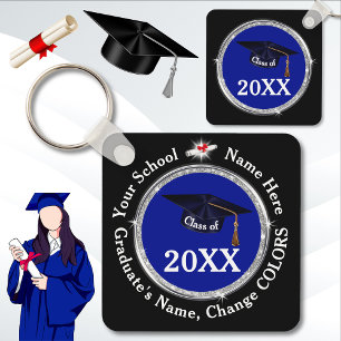 Blue, Black and White, Graduation Party Favours,  Key Ring