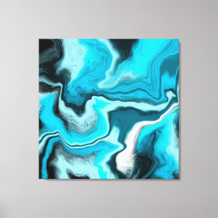 Blue, Black and White Marble Fluid Art Canvas Print