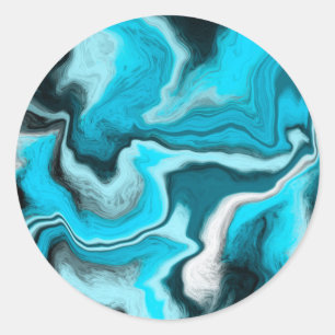 Blue, Black and White Marble Fluid Art Classic Round Sticker