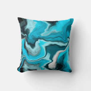 Blue, Black and White Marble Fluid Art  Cushion