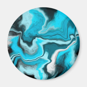 Blue, Black and White Marble Fluid Art Magnet