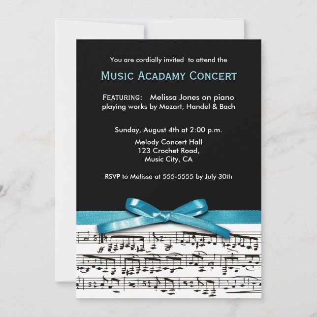 Blue Black and white music recital concert invites (Front)