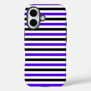 Blue Black and white stripes design iPhone 16 Case