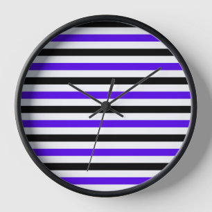 Blue Black and white stripes design Clock