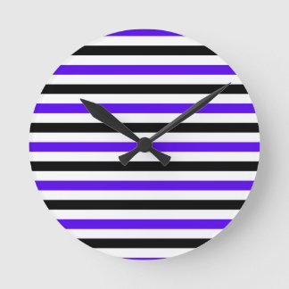 Blue Black and white stripes design Round Clock