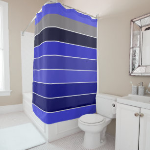 Blue, Black and White Stripes Shower Curtain