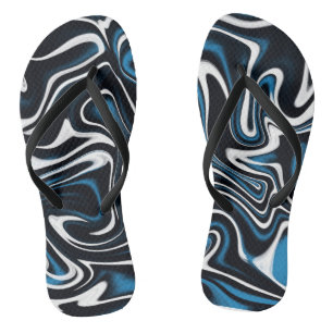 Blue, Black and White Swirls Flip Flops